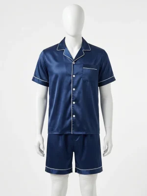 Pyjama satin polyester manches courtes homme raffiné - Vue 1 - Pyjama satin